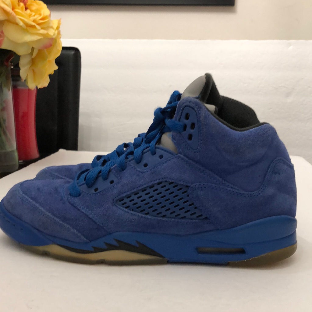 Nike Air Jordan 5 Retro Blue Suede Basketball Sneakers Mens-Boys Size 6.5y